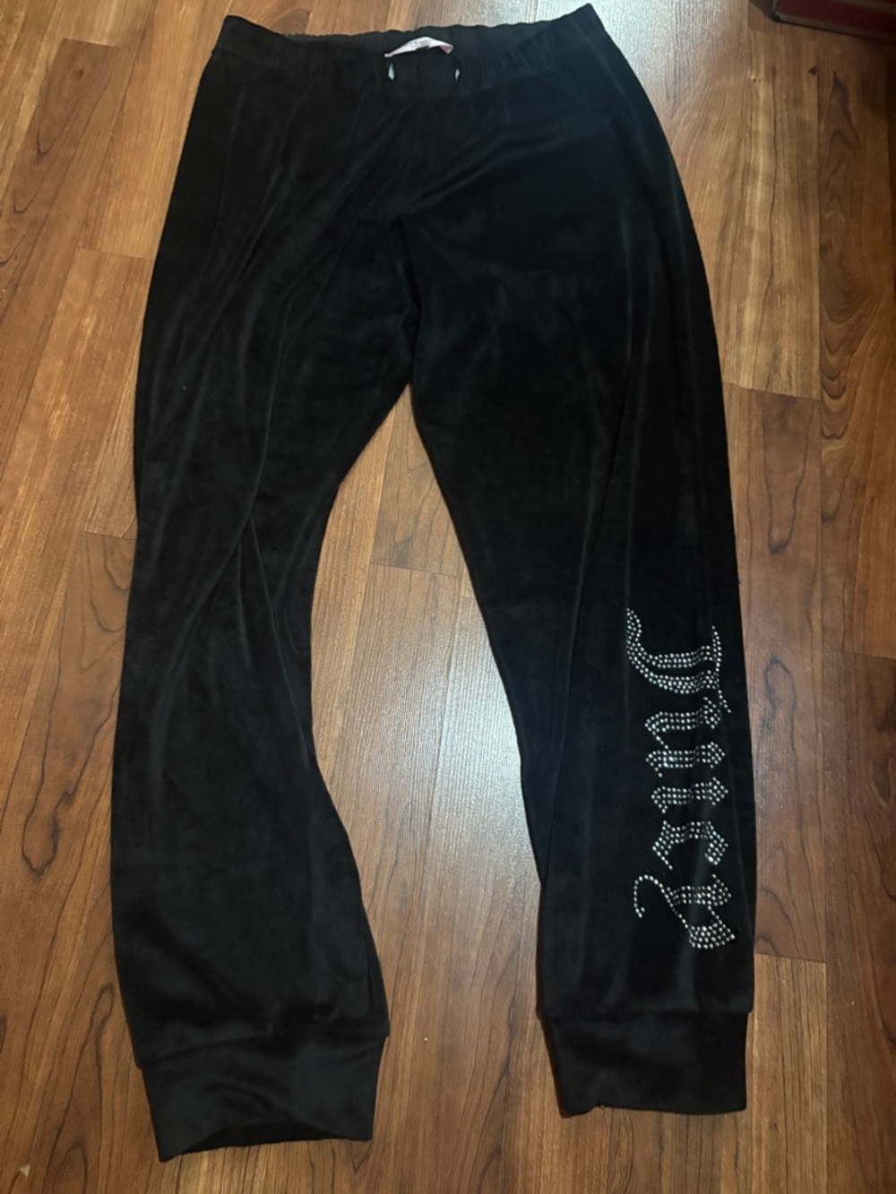 Juicy Couture Black Velour Track Pants with Rhinestone Logo